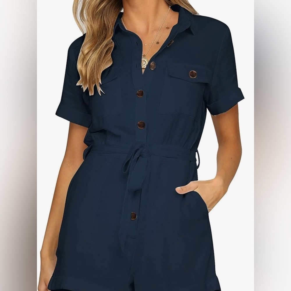 Women's Navy Blue Button-Down Romper